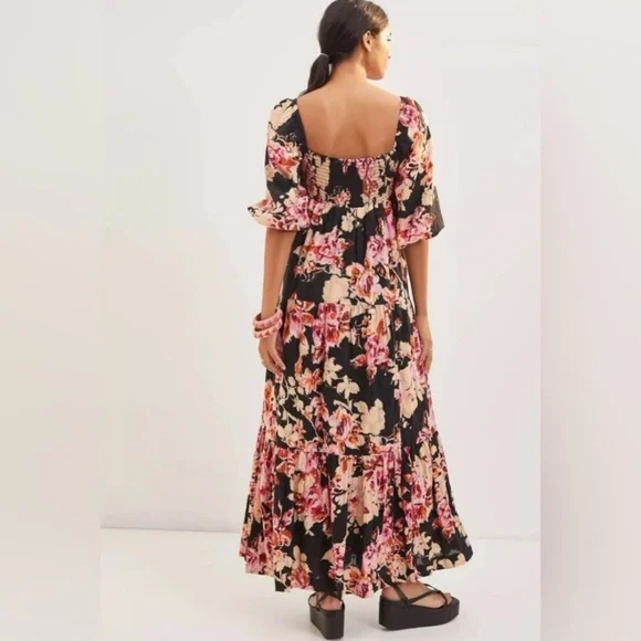 Anthropologie Pink and Orange Ruffled Tiered Sundress